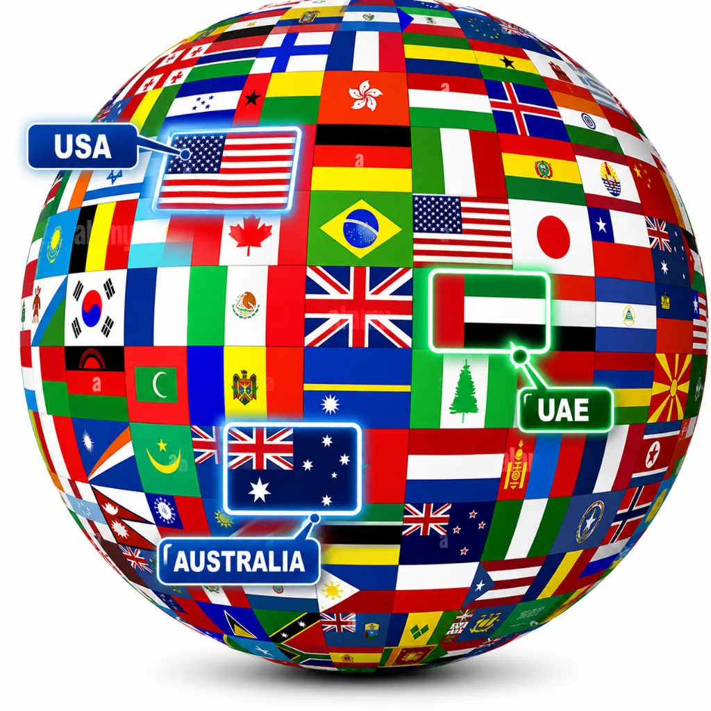 Australia-USA-and-UAE-on-Globe