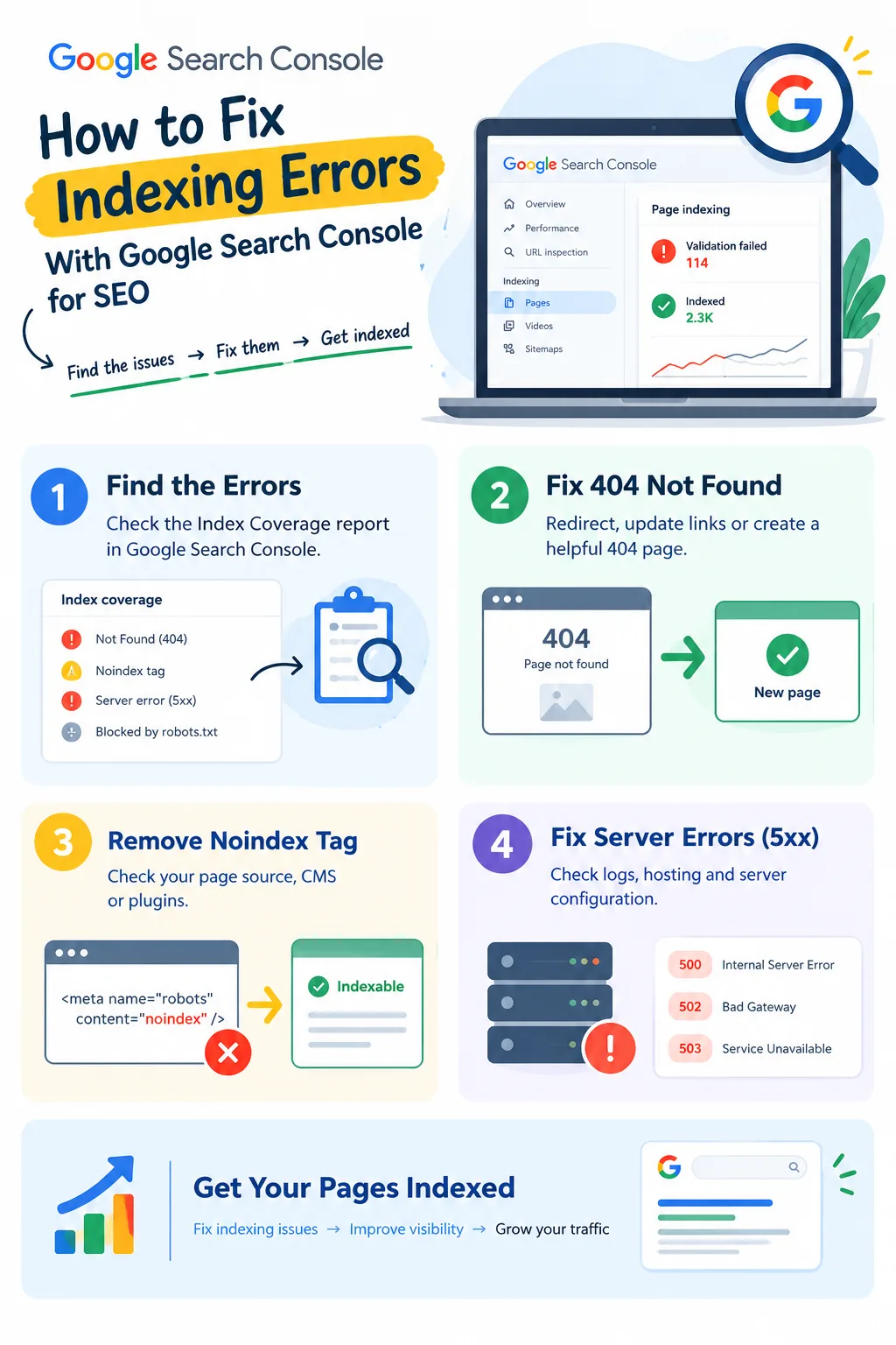 How-to-fix-indexing-errors-in-google-search-console-infographic-explaination