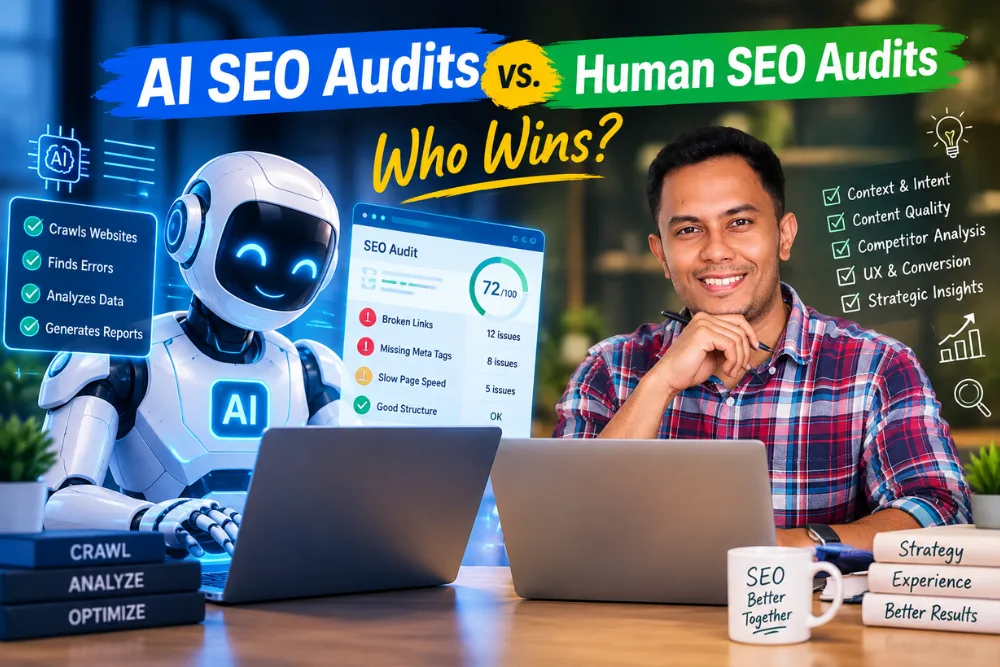 Image-of-AI-robot-and-dony-garvasis-auditing-website-ai-mode-and-manually